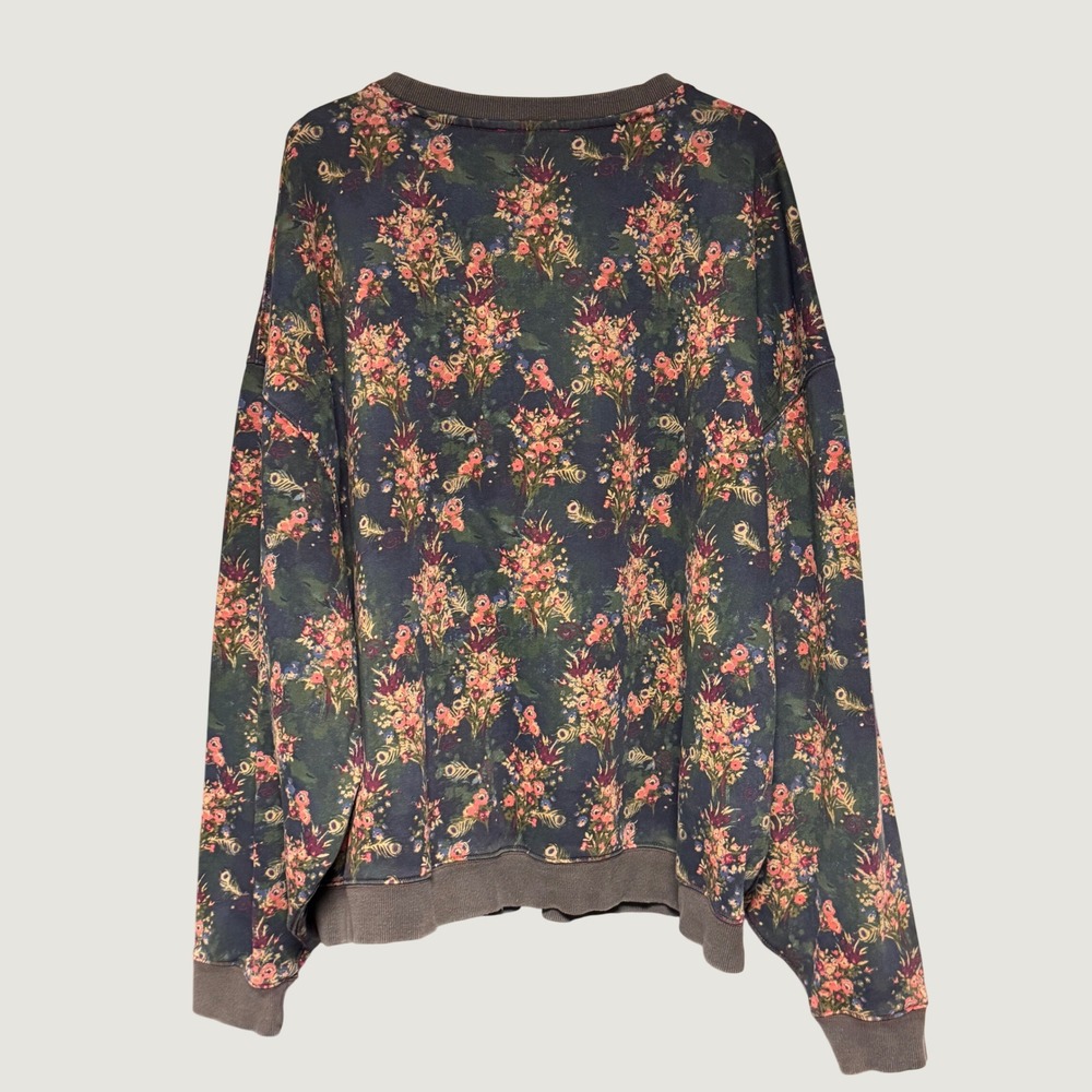 Natural Life English Garden Floral Sweatshirt L/XL Boho Navy Grey Pullover Top - Picture 2 of 8